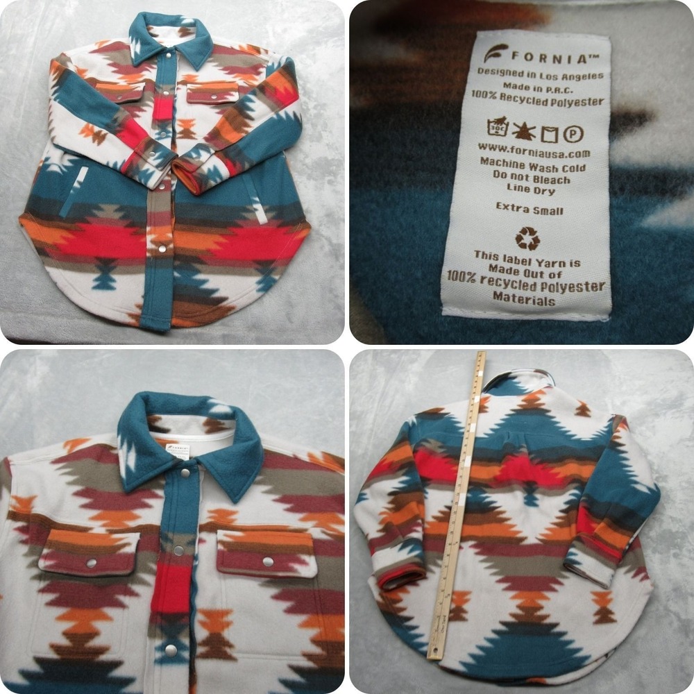 Fornia Shirt Jacket Womens XS Blue Aztec Southwestern Soft Fleece Snap Ranch